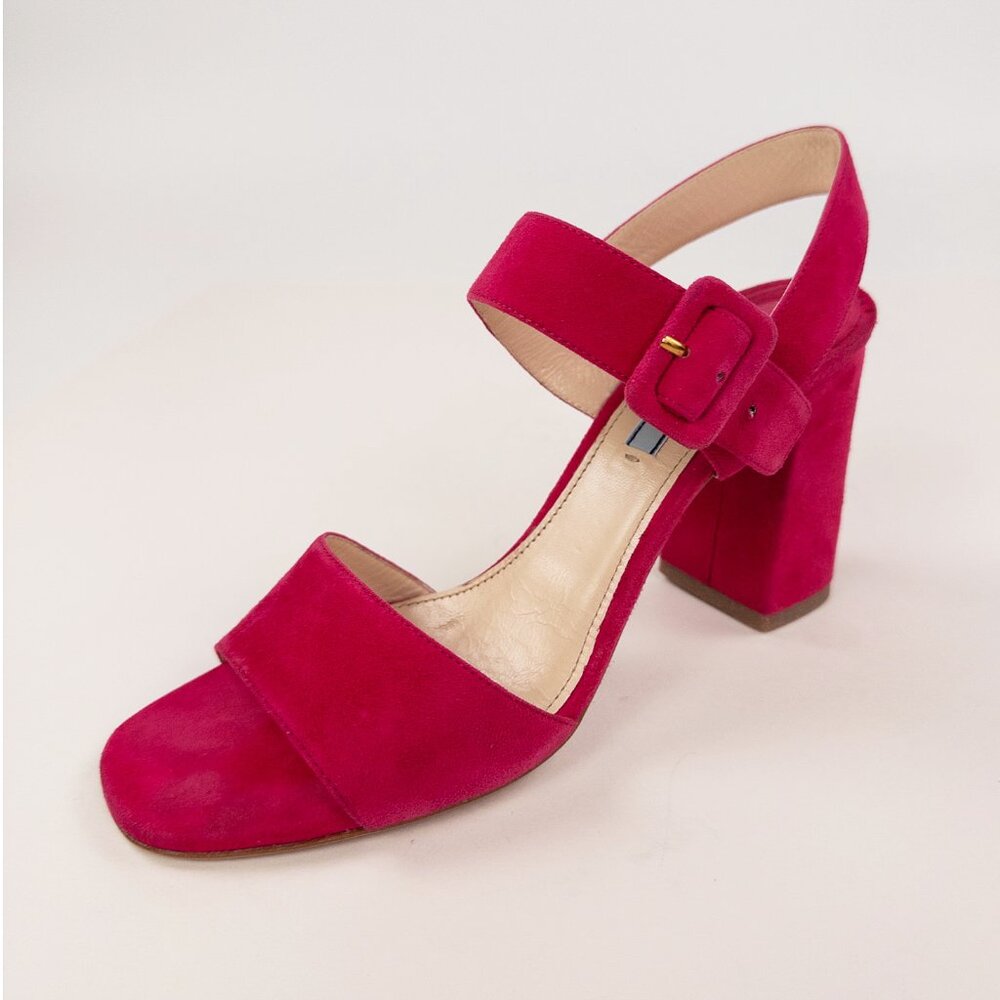 Prada Fuchsia Suede Block Heel Ankle Strap Sandals Size 39 - Picture 2 of 8